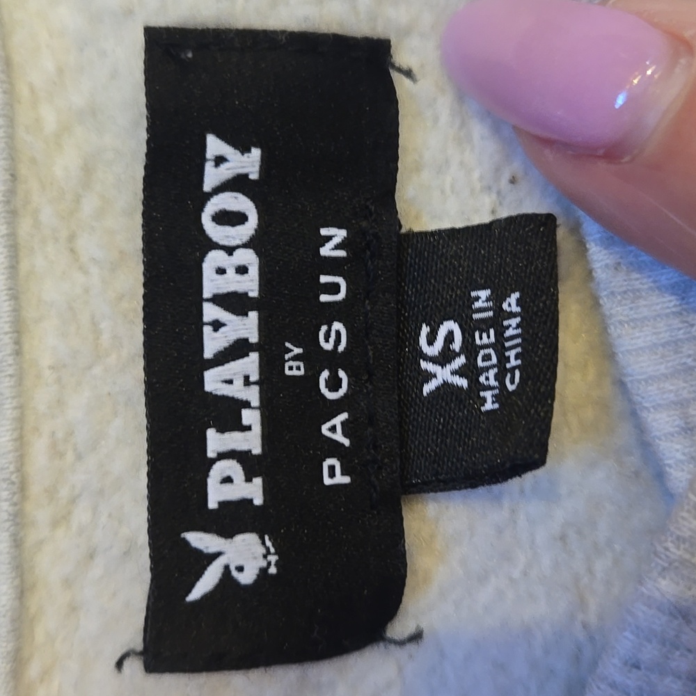 Playboy by Pacsun Light Heather Gray Cropped Drawstring Sweatshirt - Picture 7 of 10